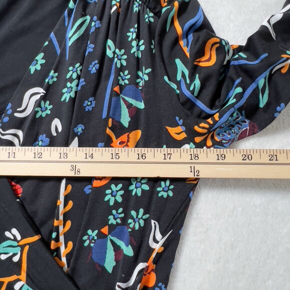 Desigual Bridie Jersey Hi Low Faux Wrap Dress Sz XL Black Floral Long Sleeve - Picture 12 of 14